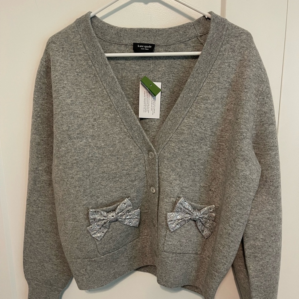 Kate Spade Gray Cardigan with Bow Details
